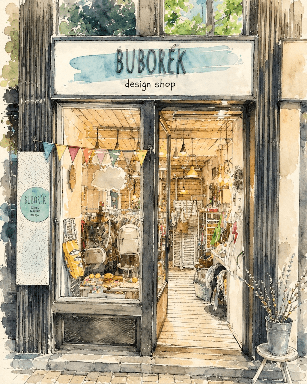 A Buborék design shop bejárata Budapesten